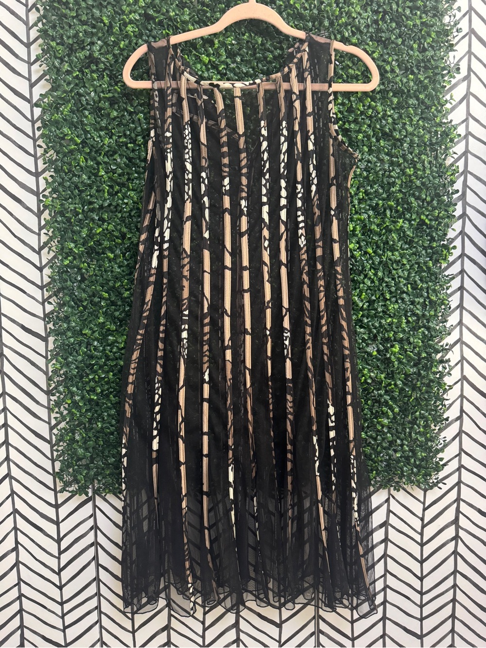 Sleeveless Black & Beige Layered sheer Midi dress